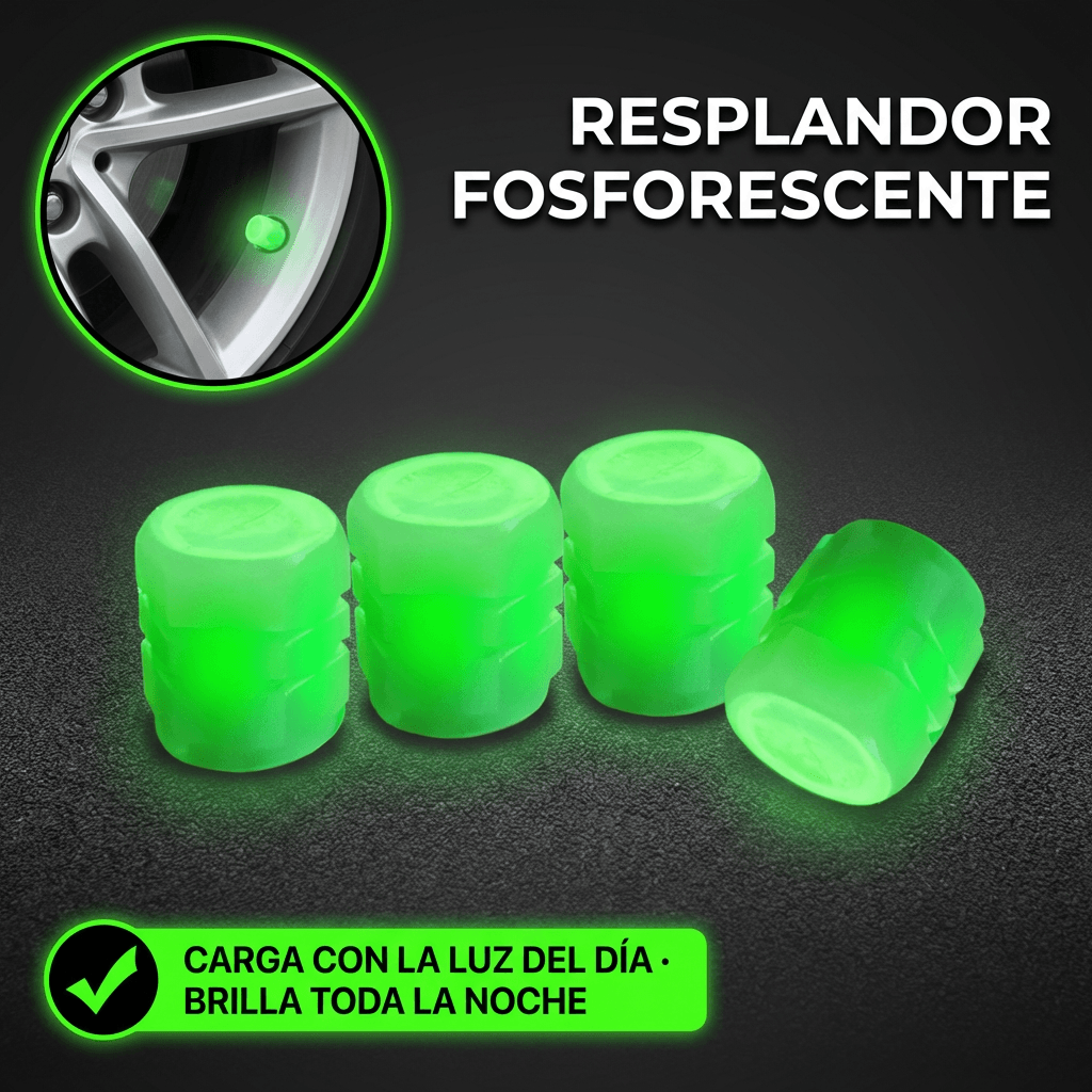 Tapas de Válvula Fluorescentes Universales - Rines que brillan solos en la oscuridad