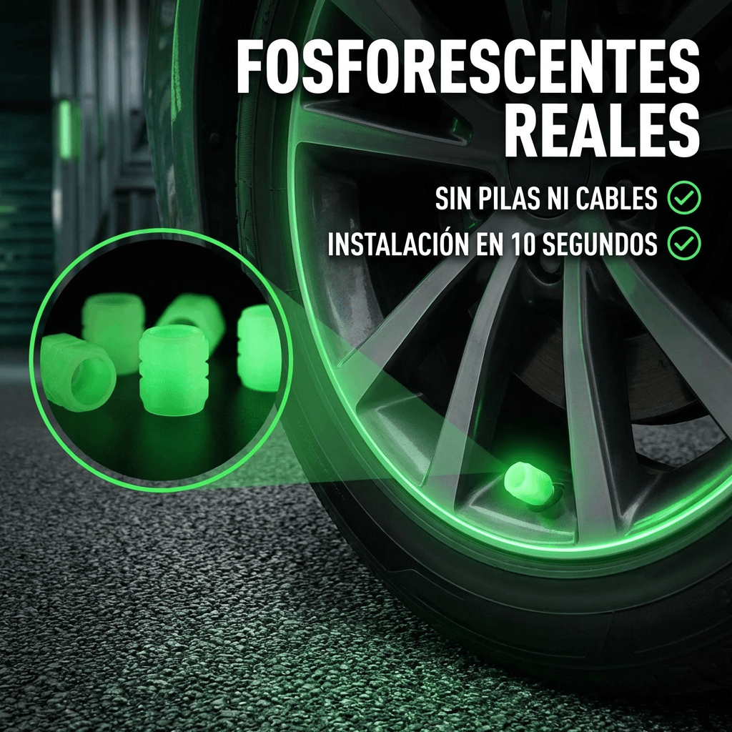 Tapas de Válvula Fluorescentes Universales - Rines que brillan solos en la oscuridad