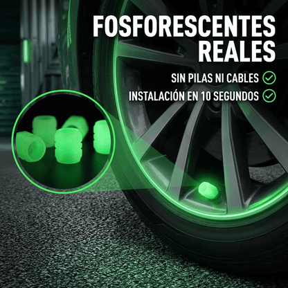Tapas de Válvula Fluorescentes Universales - Rines que brillan solos en la oscuridad